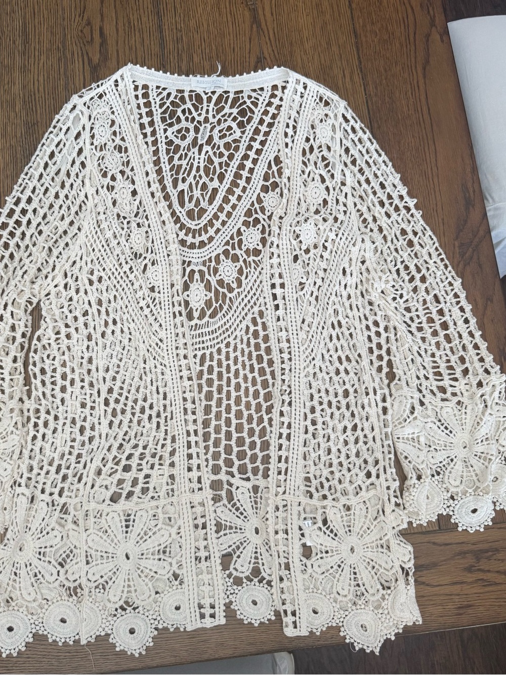 Rebellion Cream Crochet Openwork Cardigan